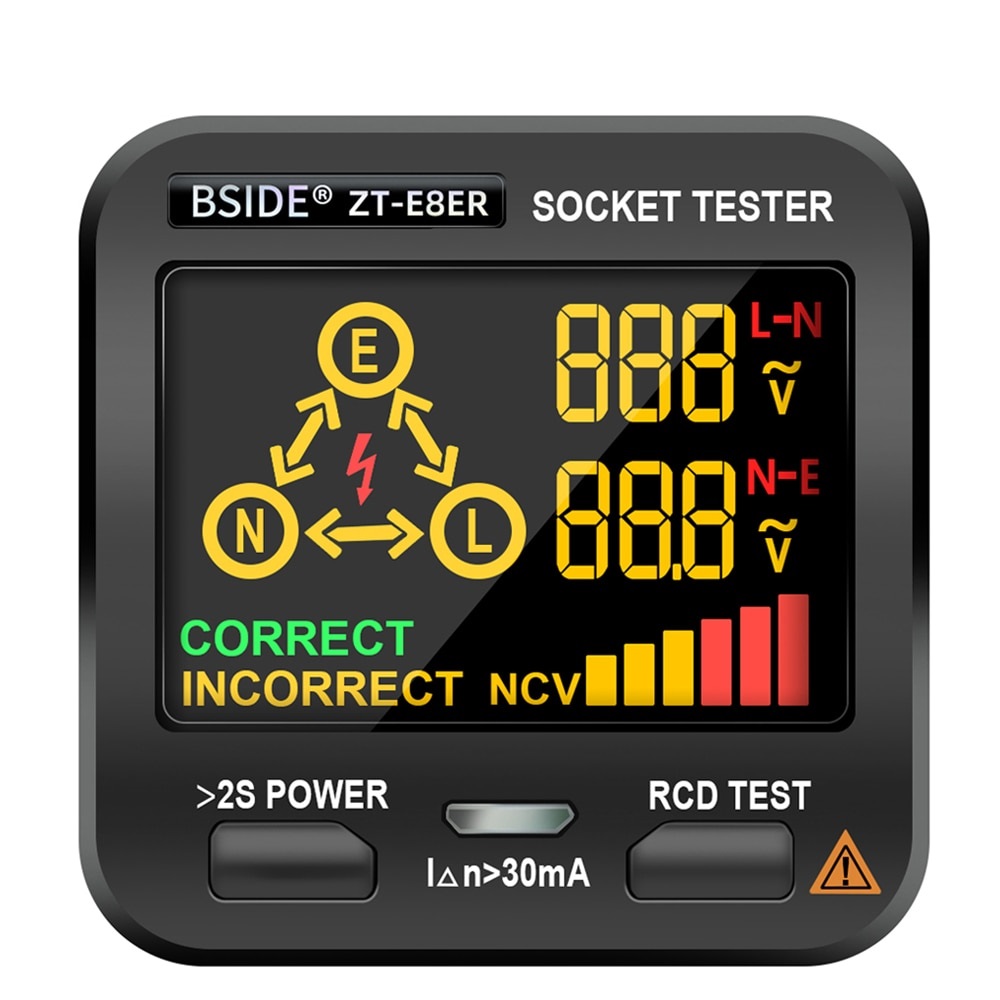 Digital Socket Tester ZT-E8 Smart LCD Outlet checker NCV Test Voltage Detector Ground Zero Line RCD Check