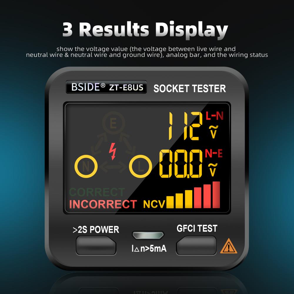 Digital Socket Tester ZT-E8 Smart LCD Outlet checker NCV Test Voltage Detector Ground Zero Line RCD Check