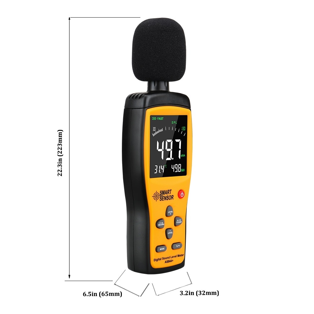 AS844+ Digital Sound Level Meter 30~130db Audio Noise Volume Measuring Instrument dB Decibel Monitoring Tester w/ Data Store 15000pcs