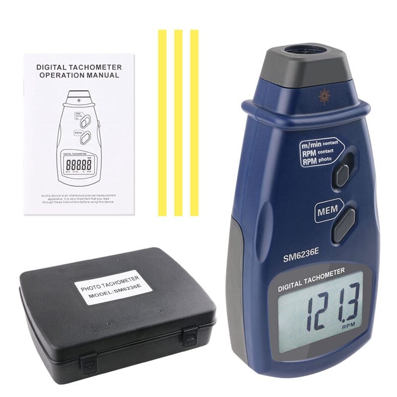 SM6236E Non-contact Laser Digital Tachometer LCD RPM Rotation Speed Meter Contact Surface Speed (m/min) Tach Measurement Tools