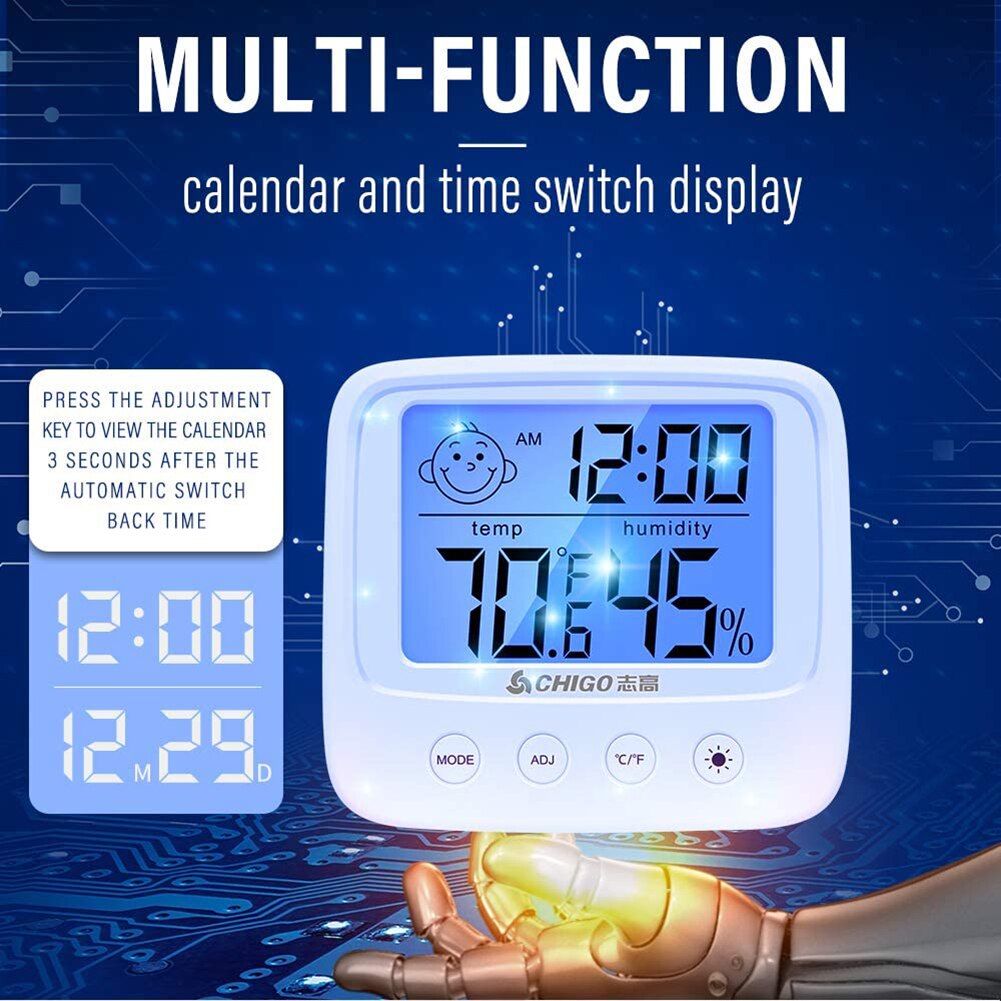 Digital Temperature Humidity Clock Indoor Big LCD Electronic Thermometer Hydrometer Meter With Stand Hygrometer Humidity Gauge
