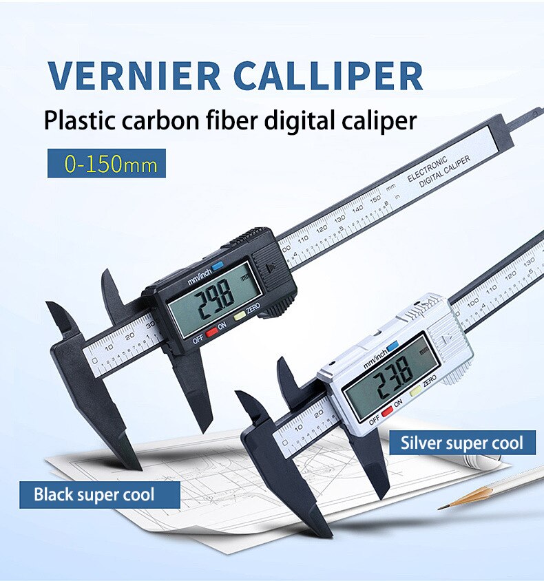 Digital Vernier Caliper 0-150mm 6-inch LCD Electronic Carbon Fiber Altimeter Micrometer Measuring Tool