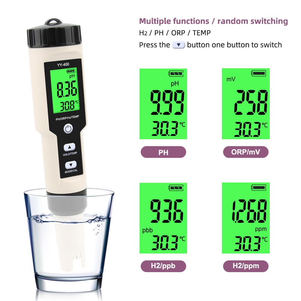 4 in 1 H2/PH/ORP/TEMP Meter Digital Water Quality Monitor Tester for Pools, Drinking Water, Aquariums