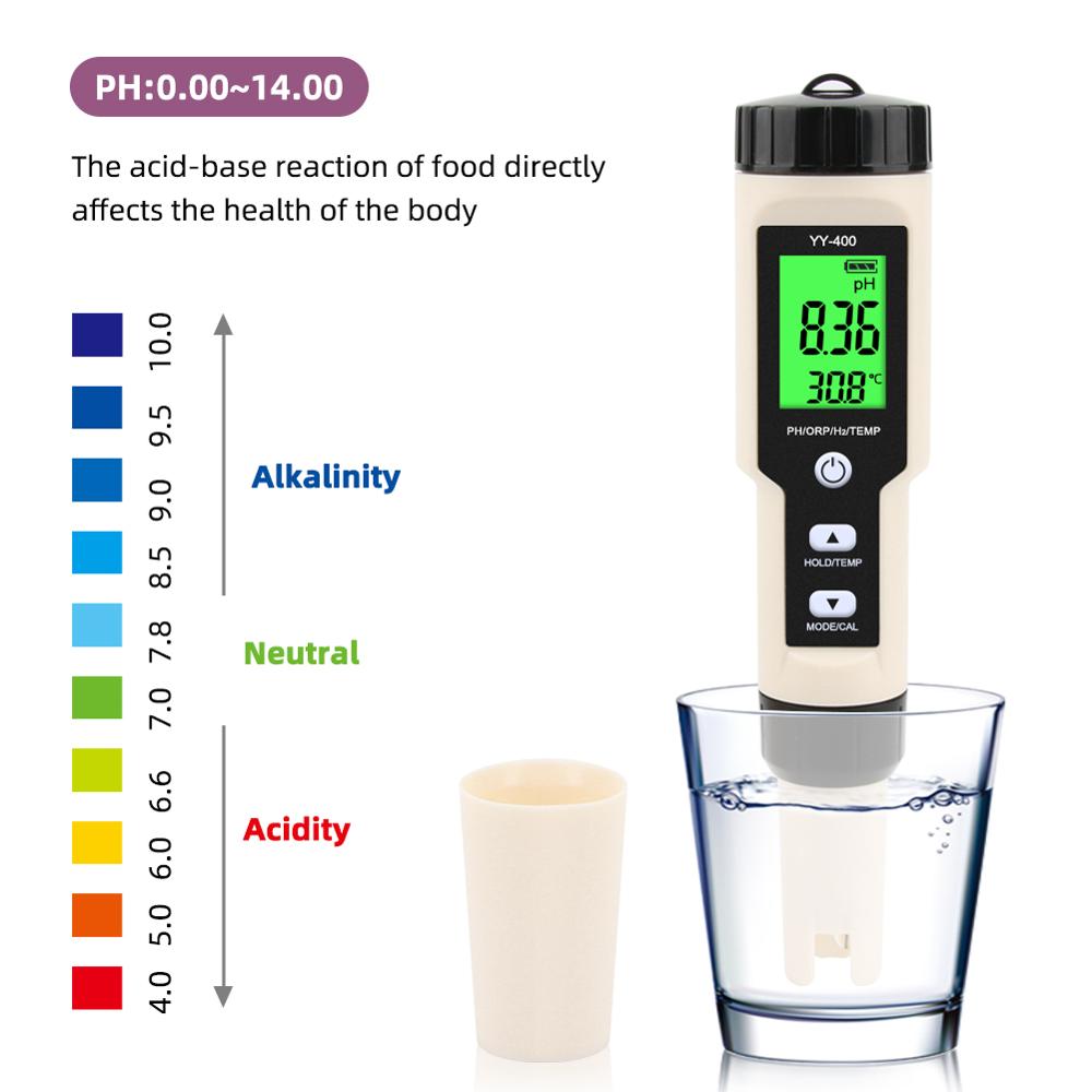 4 in 1 H2/PH/ORP/TEMP Meter Digital Water Quality Monitor Tester for Pools, Drinking Water, Aquariums
