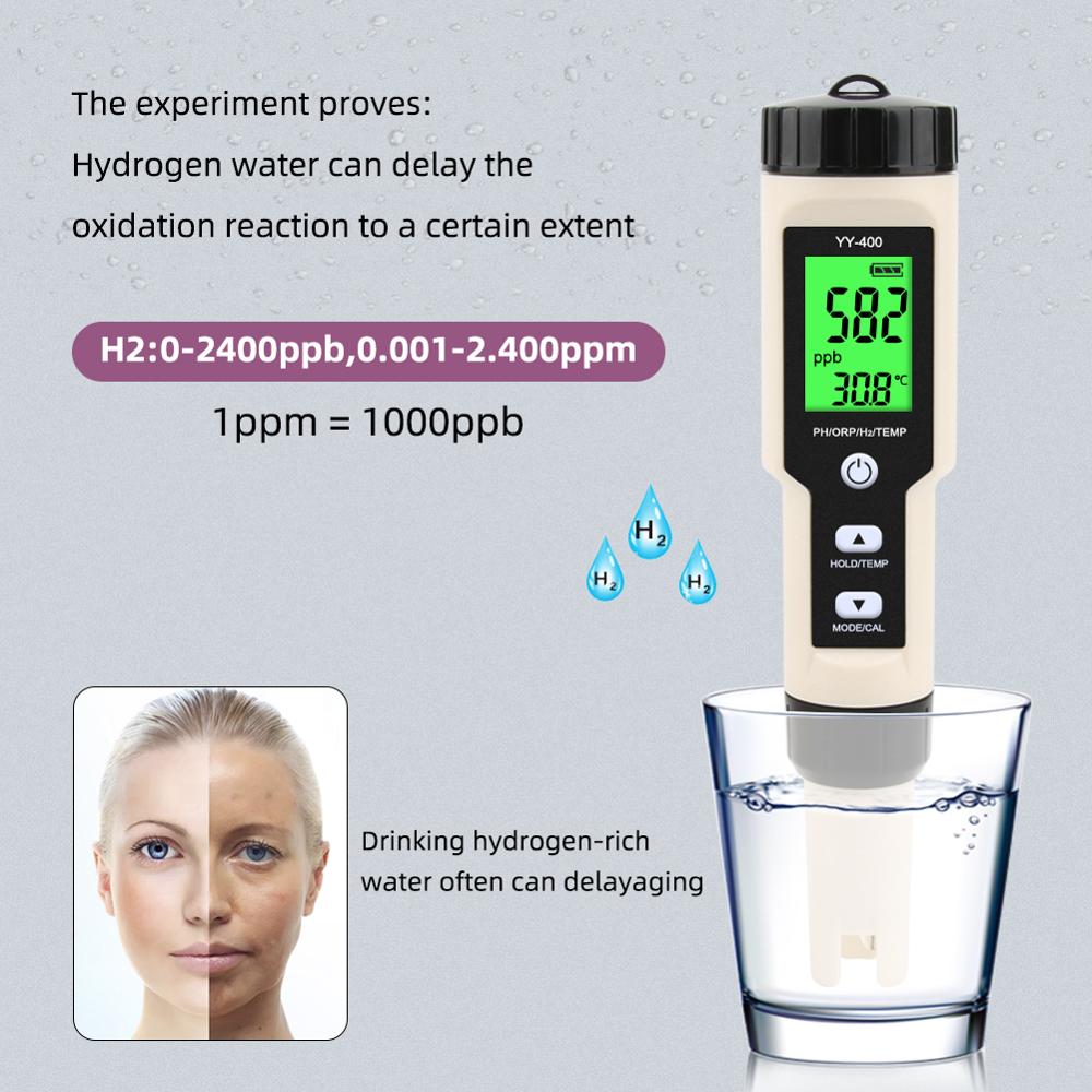 4 in 1 H2/PH/ORP/TEMP Meter Digital Water Quality Monitor Tester for Pools, Drinking Water, Aquariums