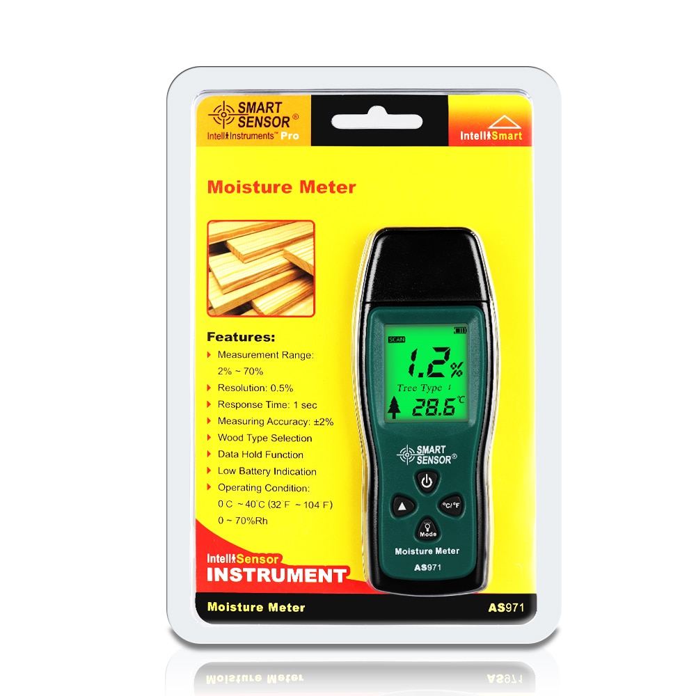 AS971 Digital Wood Moisture Meter Handheld Two Pins Wood Humidity Tester Paper Timber Damp Detector w/ LCD Display Probe Range 2%~70%