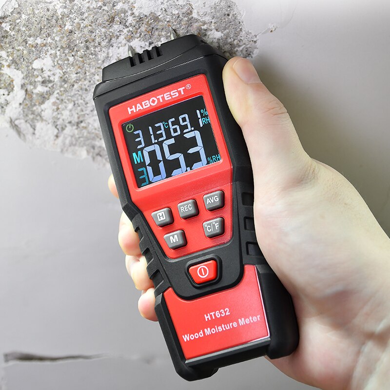 HT632 0-99.9% Digital Wood Moisture Meter Two Pins Wood Moisture Meter Paper Humidity Tester Wall Hygrometer Timber Damp Detector