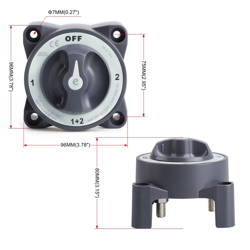 Disconnect Rotary Switch 4 Position 32V 350 Amp E-Series Waterproof Dual Battery Isolator ON/OFF Switch