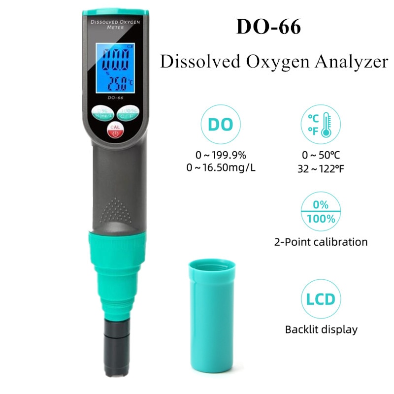 DO-66 Dissolved Oxygen Analyzer Intelligent Dissolved Oxygen Tester Two-Point Range 0-199.9% for Aquarium Fish Tank Aquaculture