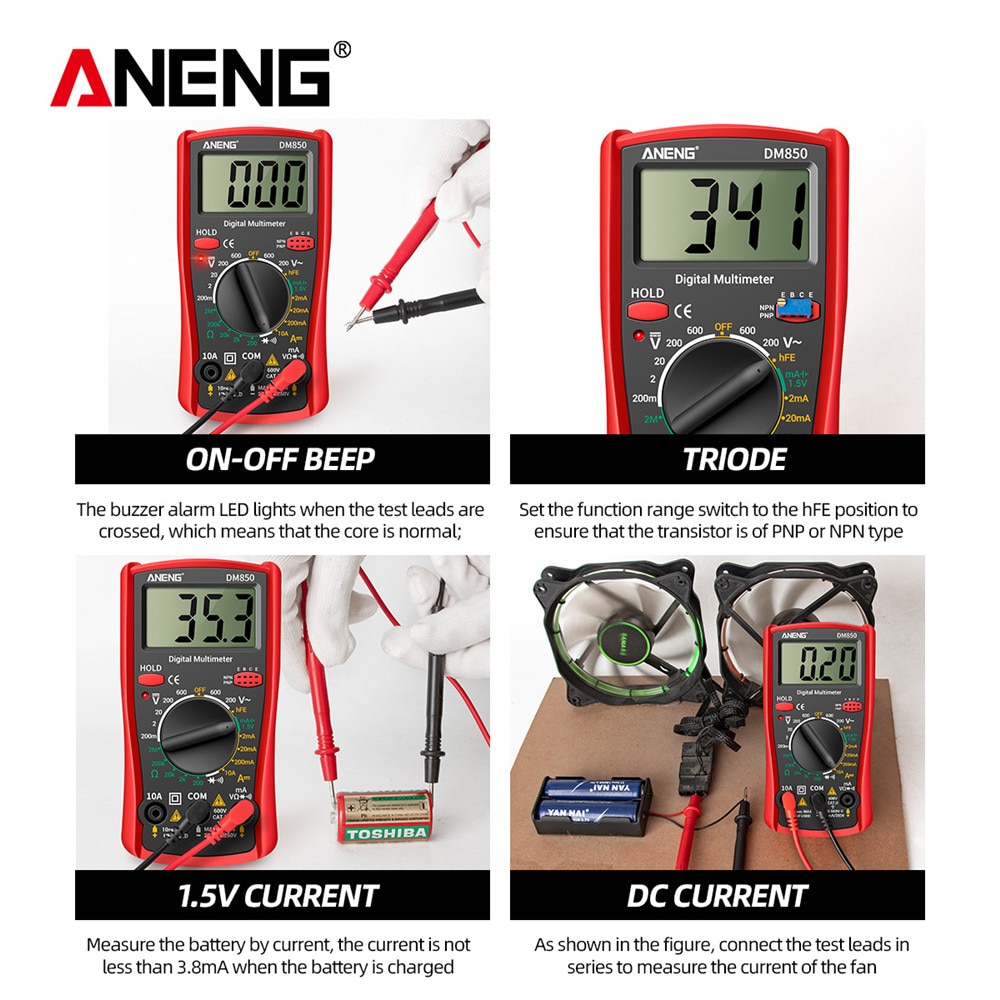 ANENG DM850 Eletrical Digital 1999 Counts Professional Multimeter Auto AC/DC Votage tester Ohm Current Ammeter Detector Tool