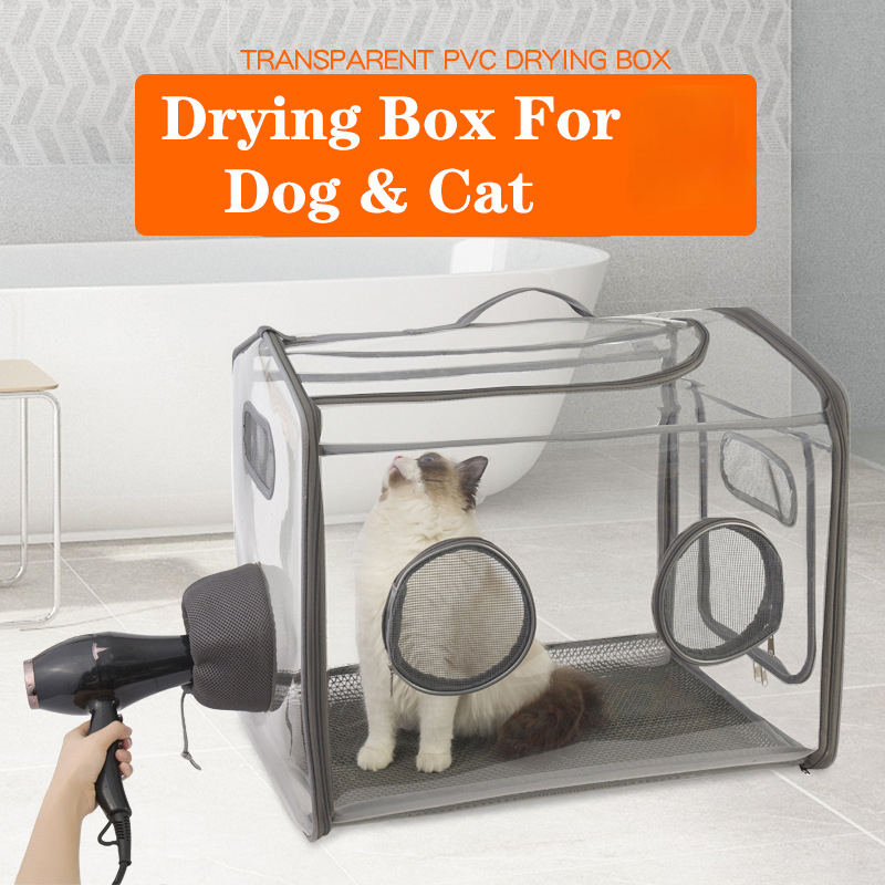 Dog Pet Drying Box Cat Blowing Drying Bag Foldable Dog Bathing Drying Tent Dog Cat Transparent PVC Drying Box Pet Supplies