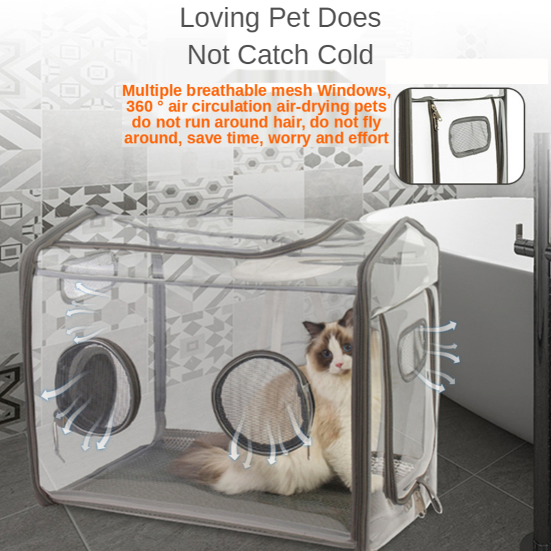 Dog Pet Drying Box Cat Blowing Drying Bag Foldable Dog Bathing Drying Tent Dog Cat Transparent PVC Drying Box Pet Supplies