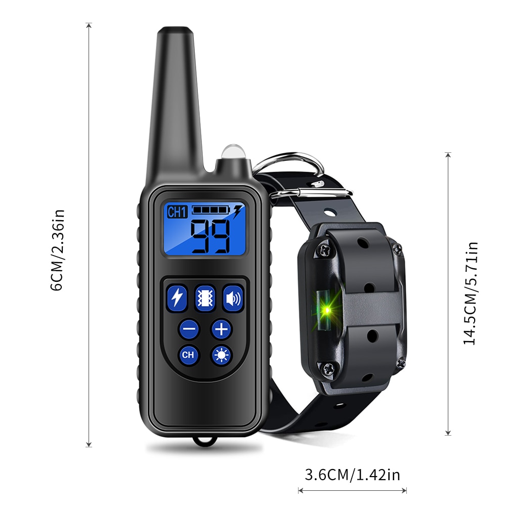 Waterproof Rechargeable 800m Dog Training Collar Remote Control with 70cm pu belt collar for All Size Shock Vibration Sound