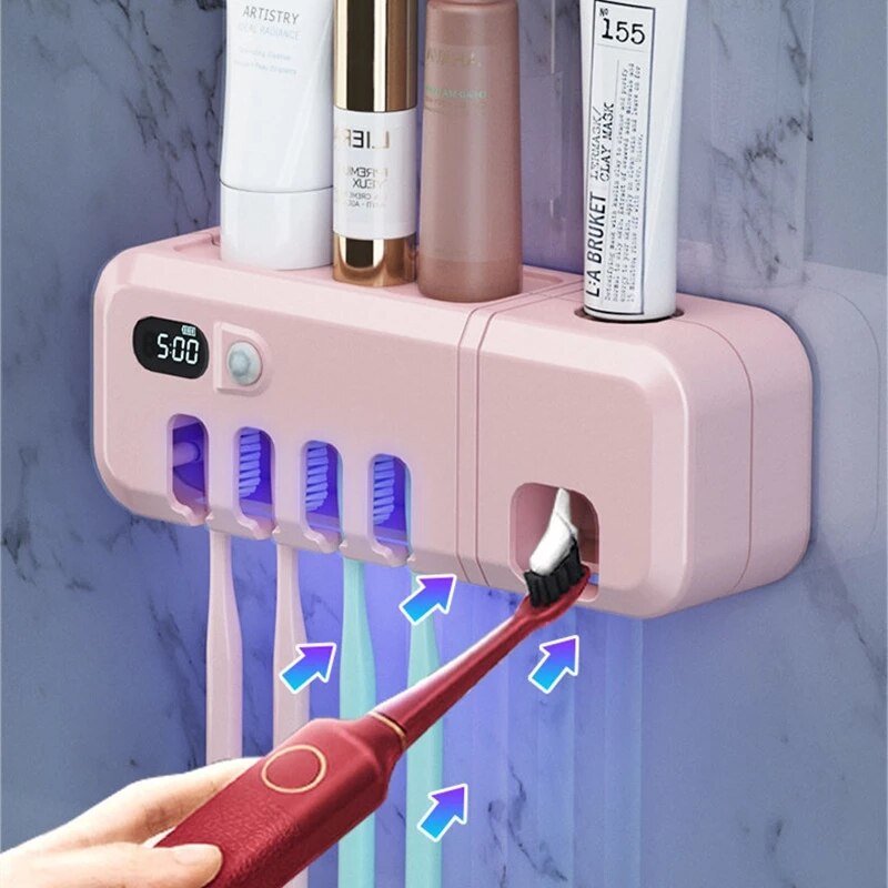 Double Sterilization Electric Toothbrush Holder Strong Load-Bearing Toothpaste Dispenser Smart Display Bath Accessories