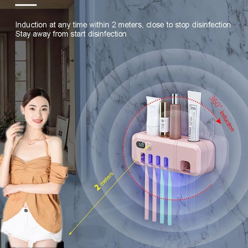 Double Sterilization Electric Toothbrush Holder Strong Load-Bearing Toothpaste Dispenser Smart Display Bath Accessories