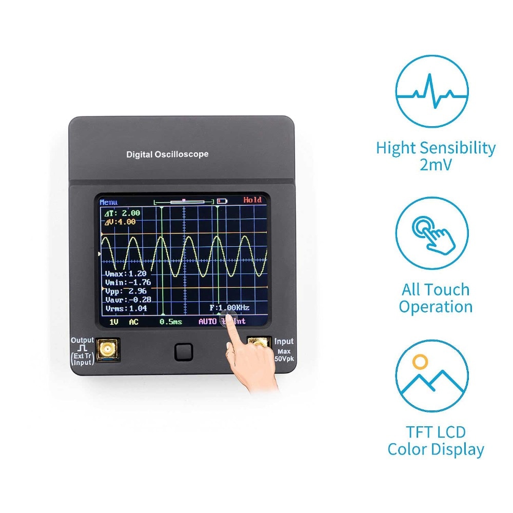 Portable DSO112A TFT Mini Digital Oscilloscope Touch Contact Screen Portable USB Oscilloscope Interface 2MHz 5Msps