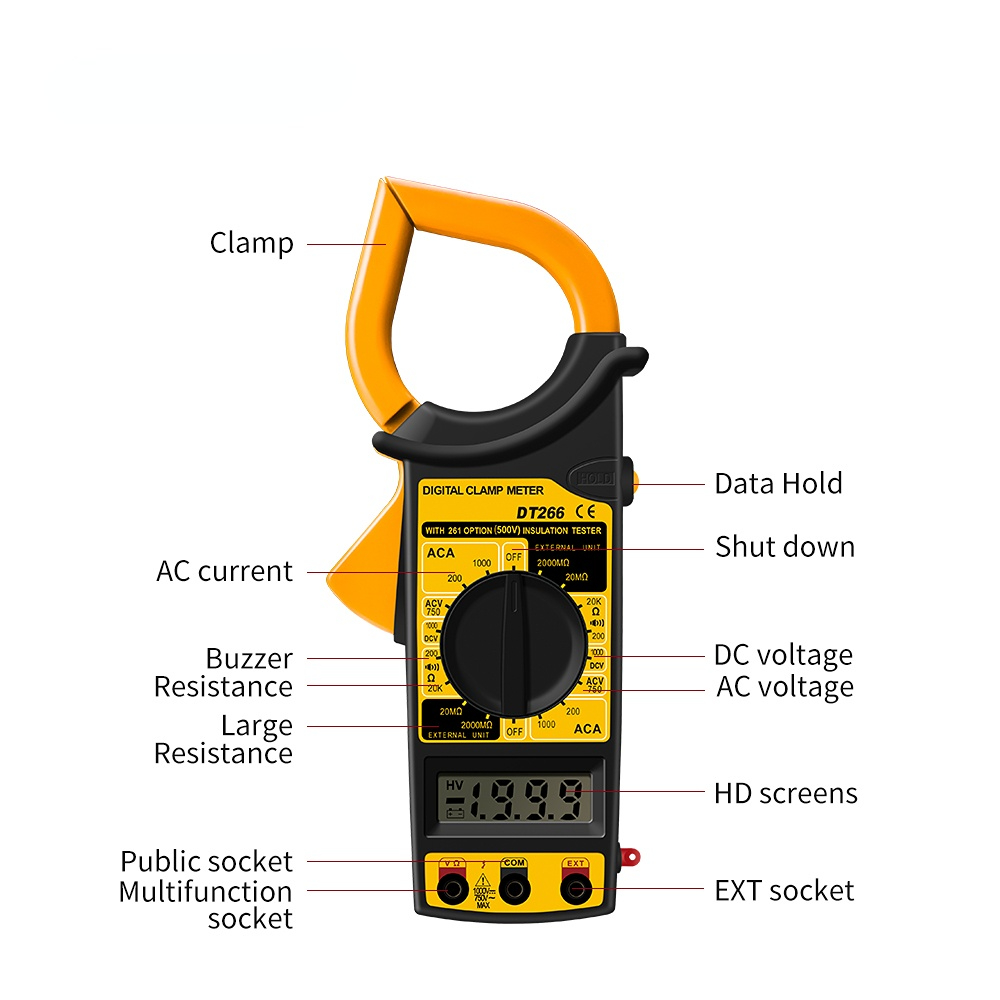 ANENG DT266 LCD 1999 Count Digital True RMS Professional Clamp Meter ACDC Current Voltage Tester Data Show Auto Multimeter Clamp