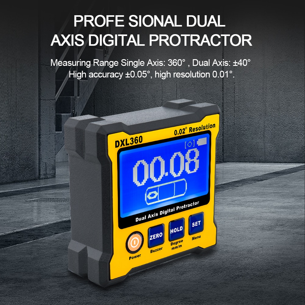 DXL360 DXL360S Dual axis Digital Angle Protractor Inclinometer LED Display Dual-axis Level Gauge Angle Ruler Elevation Meter Magnetic Base