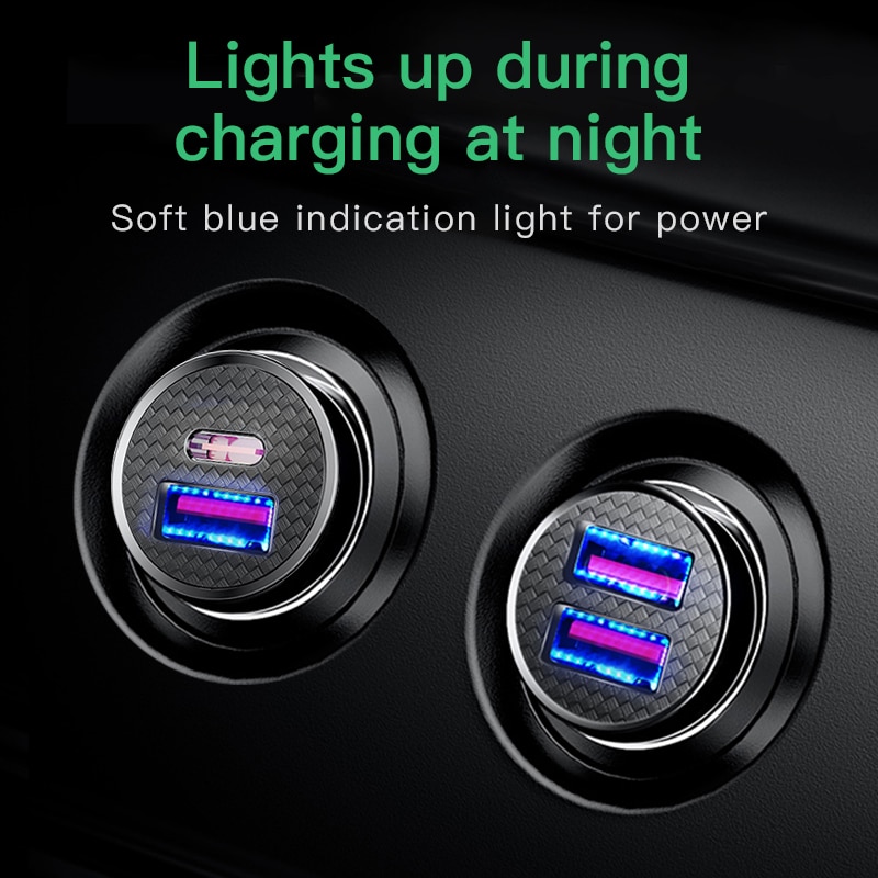 Dual USB Car Charger 5A Fast Charing 2 Port 12-24V Cigarette Socket Lighter Car USBC Charger for iPhone 12 Power Adapter