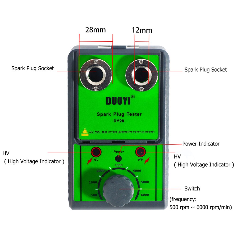 DUOYI DY28 12V Car Spark Plug Tester Dual Hole Lgnition Plug Analyzer Tool Scanner Gasoline Vehicles Petrol Car Ignition Testers