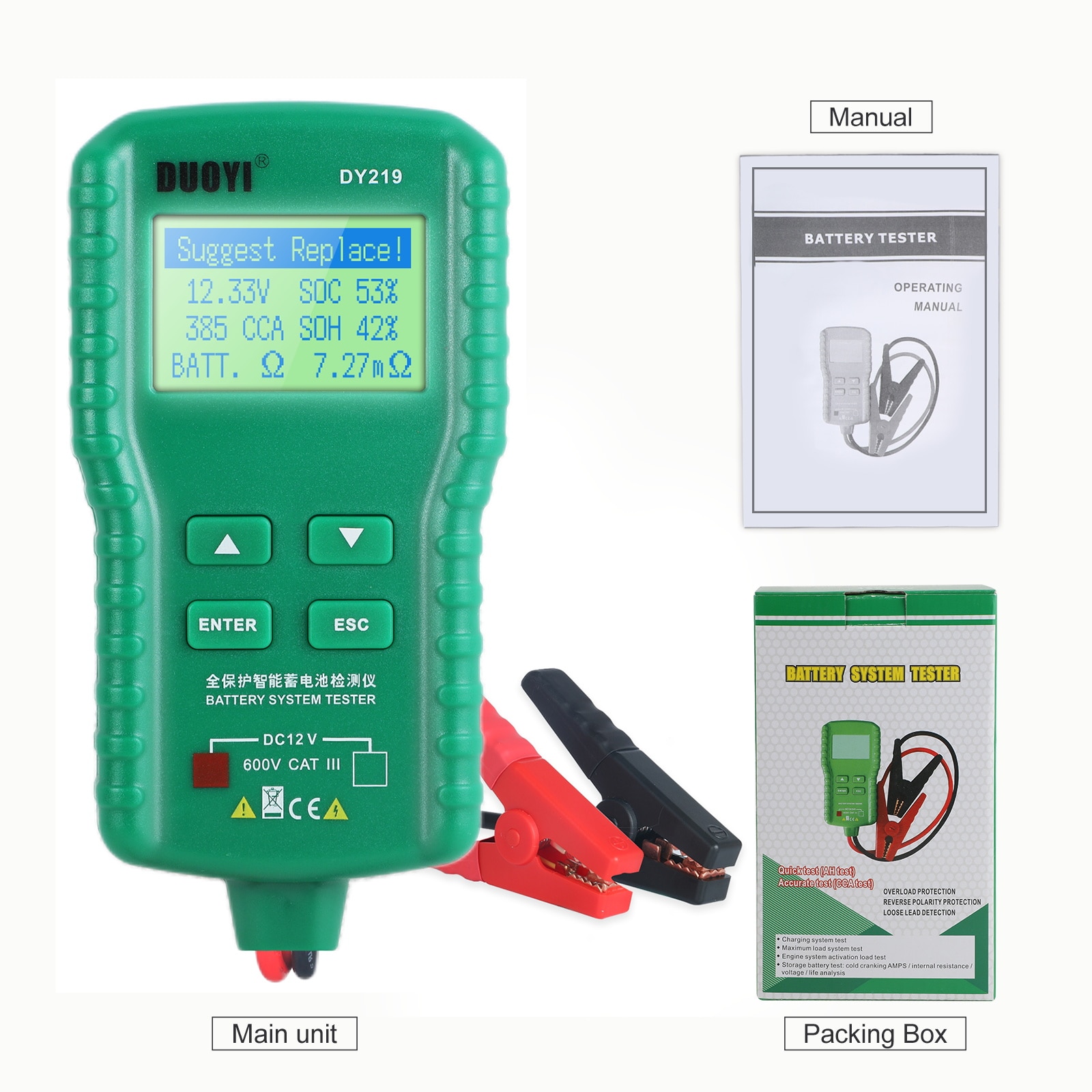 DY219 DY219A 12V 24V Digital Battery Tester Automotive AH 100-1000CCA Voltage Battery Analyzer Load Multifunction Diagnostic Tools