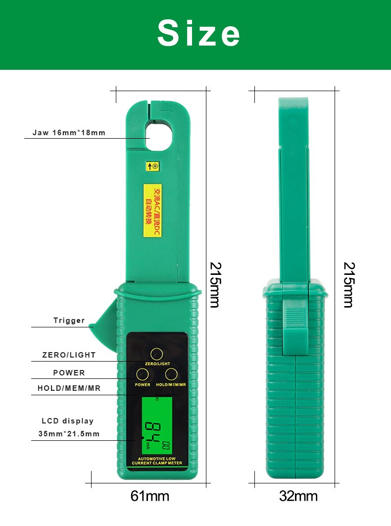 DUOYI DY260 Portable AC/DC Leakage Current Clamp Meter Tester And OEM Multimeter 0mA-60A for Car Automotive Current Tester