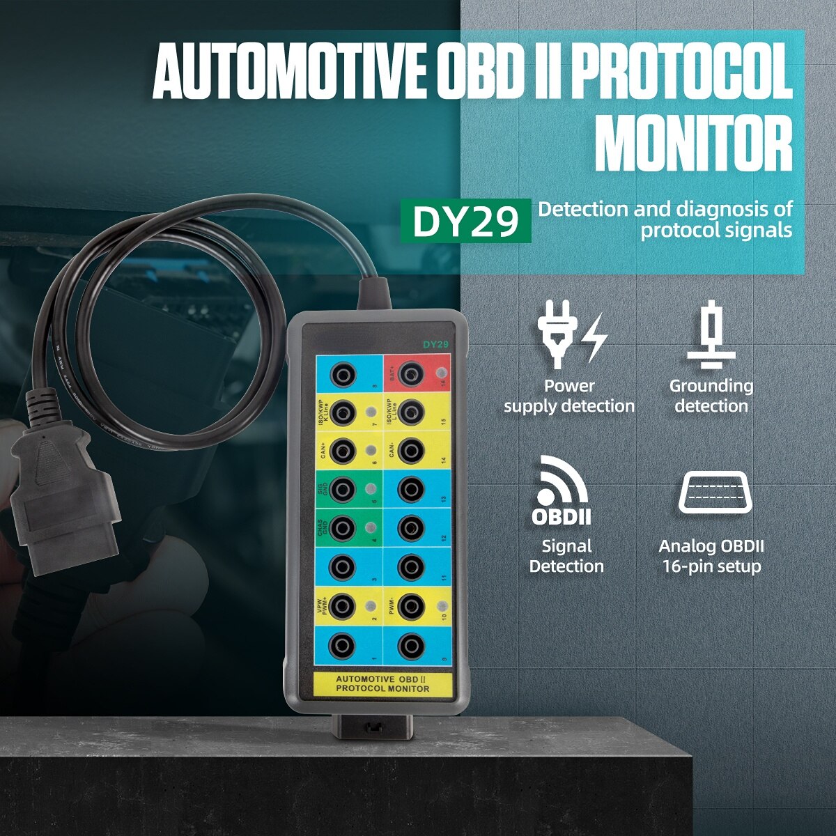DY29 Auto Car Break Out Box OBDII OBD Breakout Box Car Protocol Detector Car OBD2 Interface Car Monitor