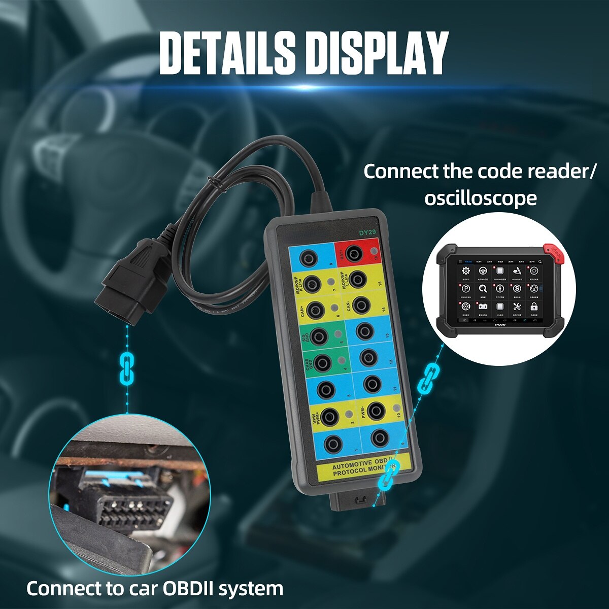 DY29 Auto Car Break Out Box OBDII OBD Breakout Box Car Protocol Detector Car OBD2 Interface Car Monitor
