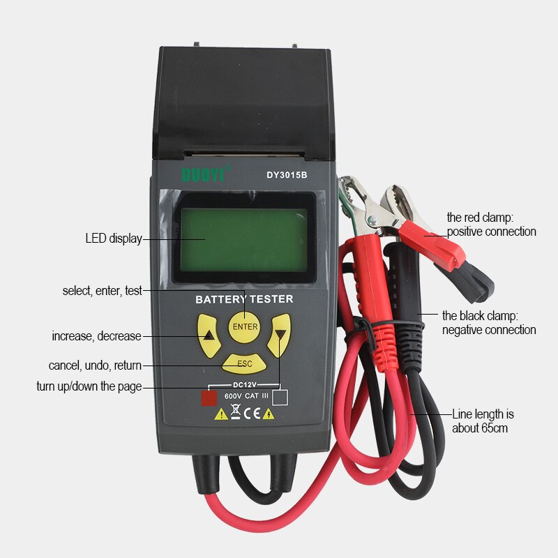 DUOYI DY3015B 12V 24V  Car Battery Tester Auto Cranking Charging Tester CCA Lead-acid Multifunction Digital Analyzer Diagnostic