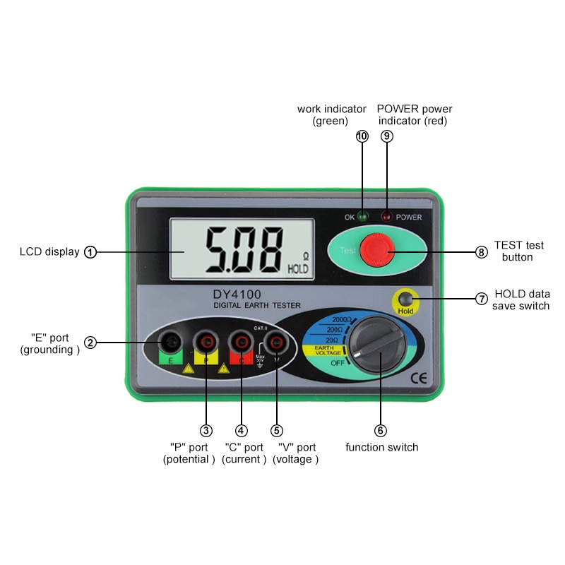 DUOYI DY4100 Insulation Resistance Tester Meter Digital Megohmmeter Megger Earth Resistance Voltage Tester Ground 0-2000 Ohm