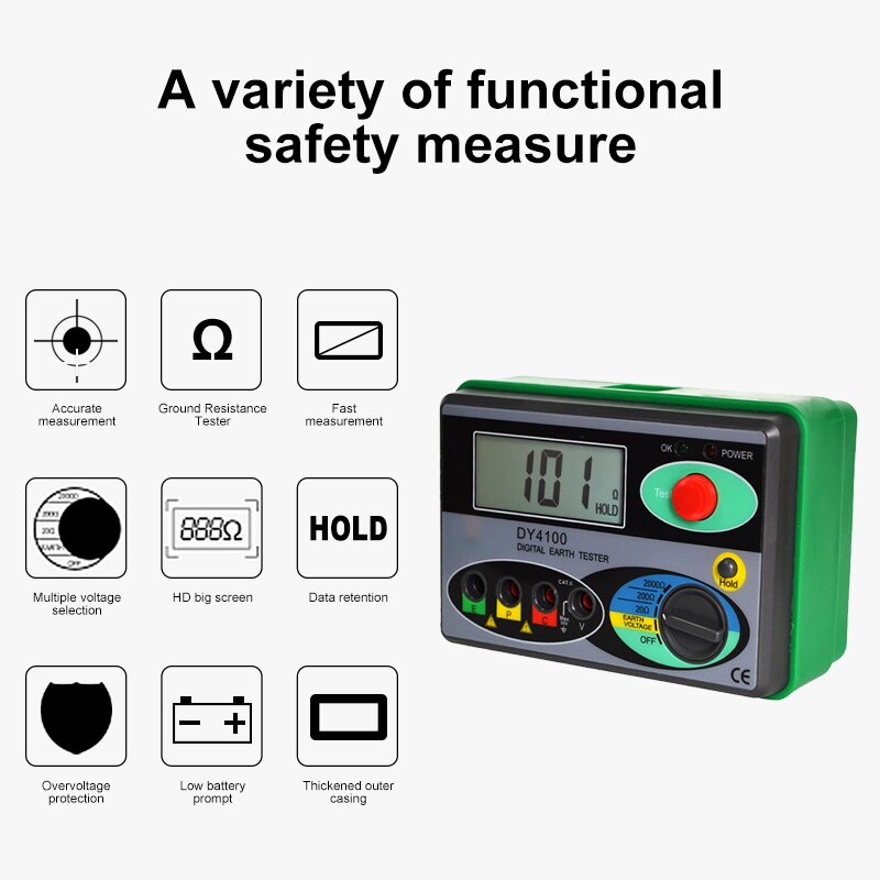 DUOYI DY4100 Insulation Resistance Tester Meter Digital Megohmmeter Megger Earth Resistance Voltage Tester Ground 0-2000 Ohm