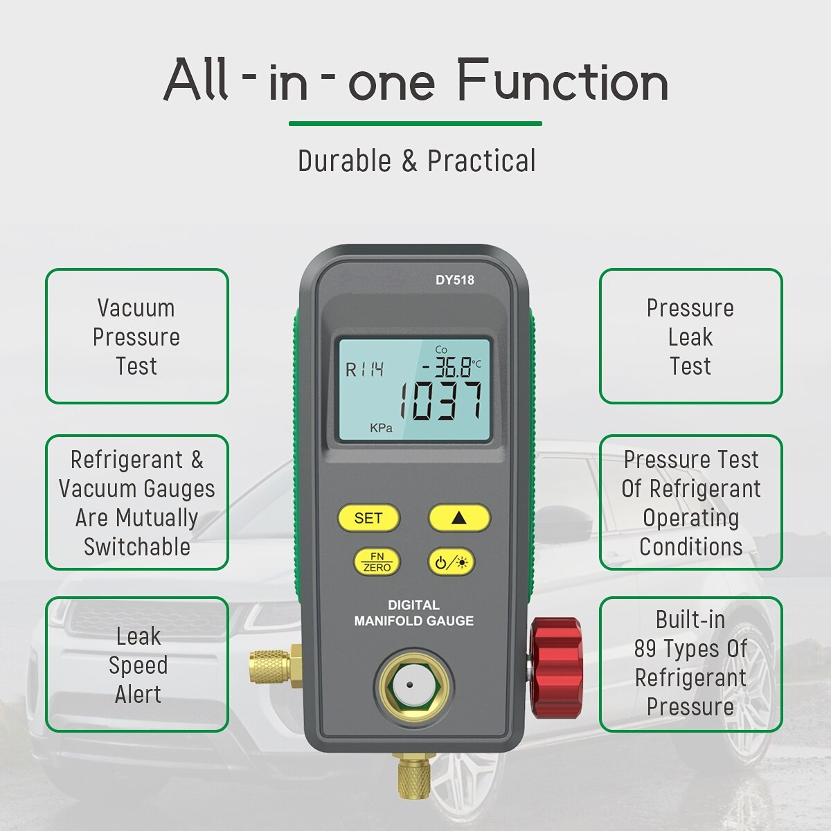 DY518 Refrigeration Pressure Gauge Digital Manifold Meter Vacuum HVAC Meter Pressure Freon Manometer Temperature Tester