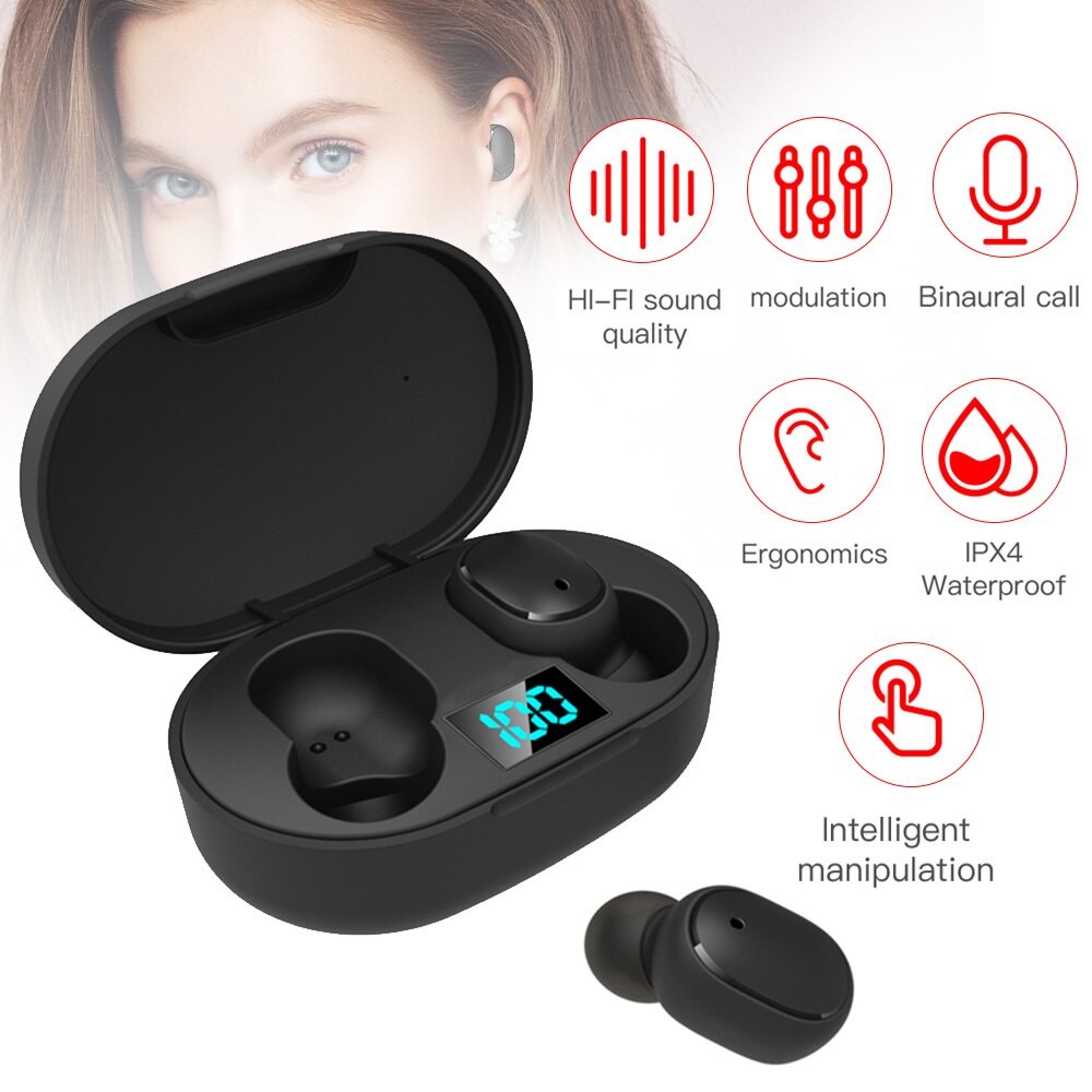 E6S TWS Earphone Wireless Headphones Bluetooth 5.0 Headset Sports Earbuds with 280mAh Charging Box Support Voice Assistant