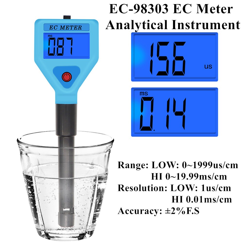 New EC EC-98303 Meter LED Water Quality Monitor Tester high precision Pools Drinking Water Aquariums 0~1999us/cm 0~19.99ms/cm EC