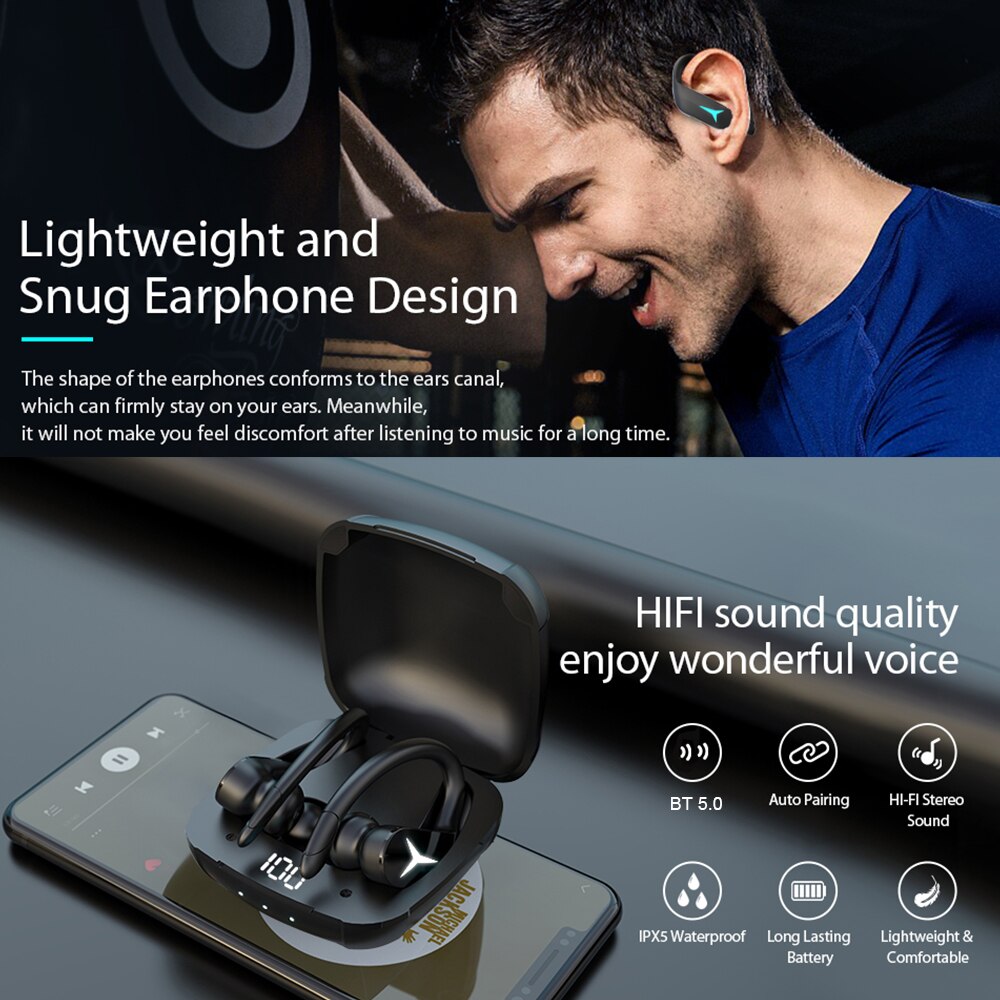 LED Display Bluetooth Earphone Wireless Headphones TWS Stereo Earbuds Waterproof Noise Cancelling BT 5.0 Headset With Microphone
