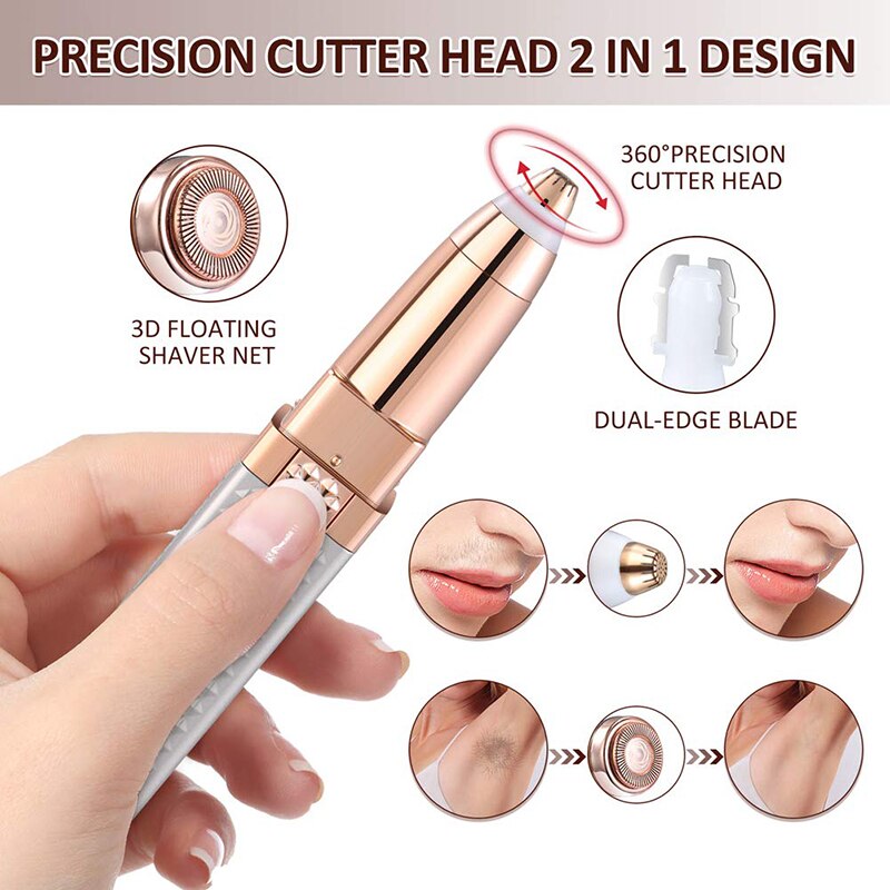 NEW 2 in 1 Electric Eyebrow Trimmer for Women Body Hair Remover Bikini Painless Shaver for Nose Facial Epilator Rechargeable