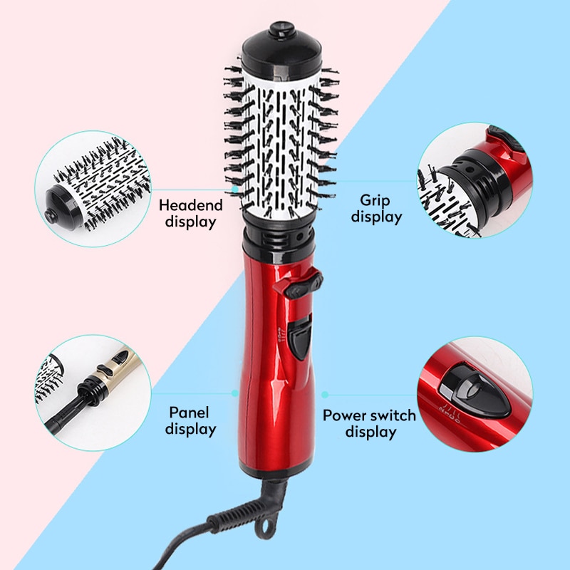 3 in 1 Rotating Electric Hair Straightener Brush Hair Curler Hair Dryer Brush Hot Air Comb Negative Ion Hair Styler Comb
