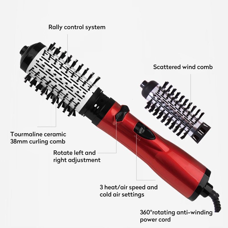 3 in 1 Rotating Electric Hair Straightener Brush Hair Curler Hair Dryer Brush Hot Air Comb Negative Ion Hair Styler Comb