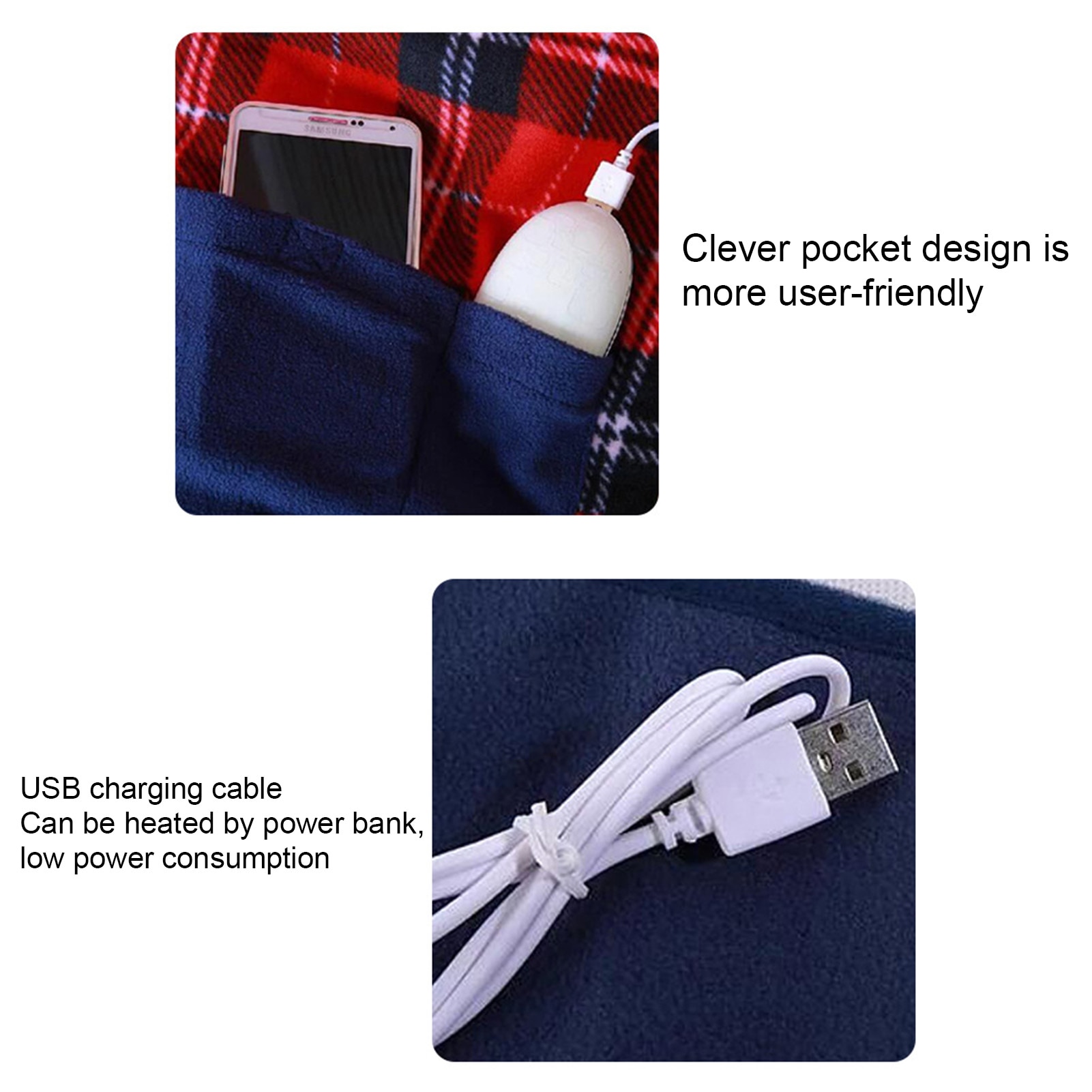 Electric Heated Blanket Machine Washable Warm Heating Blanket USB Recharging Heated Blankets With Pockets For Sofa Car Bedroom