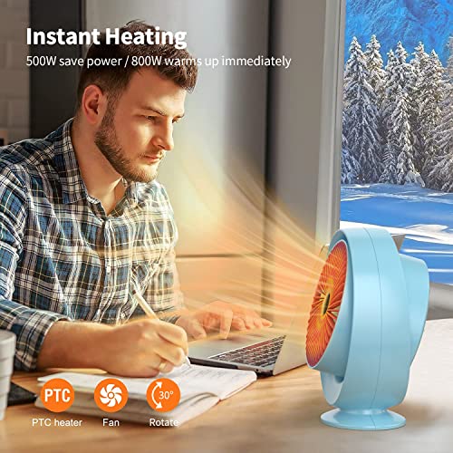 Electric Heater for Room Energy-Saving Quiet Ceramic Fan Heater 800W Fan Heater Overheating and Tilt Protection PTC Mini Heater