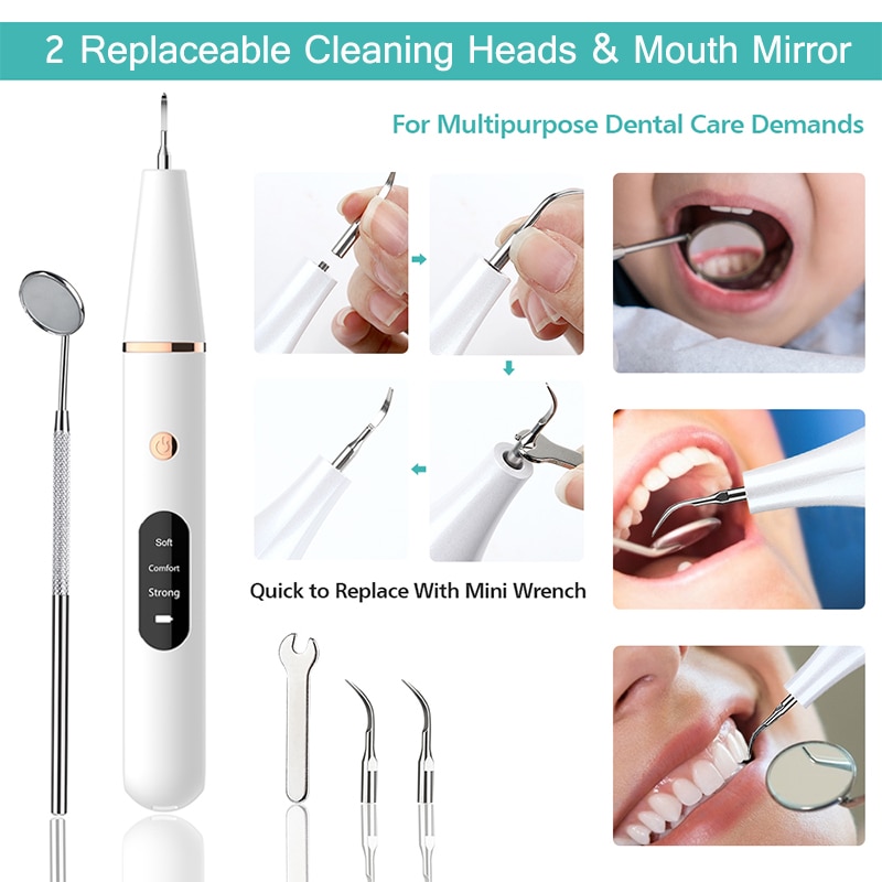 Electric Sonic Dental Calculus Scaler Oral Teeth Tartar Remover Plaque Stains Cleaner Removal Teeth Whitening Portable with LED