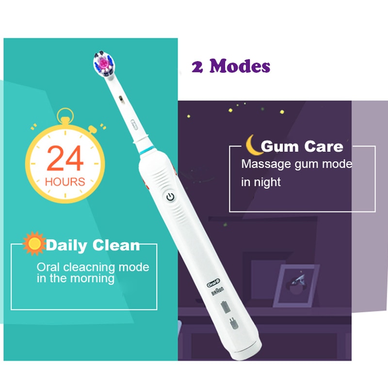 Oral B Pro2000 Intelligent Electric Toothbrush 3D Ultrasonic Oral Clean 2 Modes Pressure Sensor Alert Waterproof Rechargeable