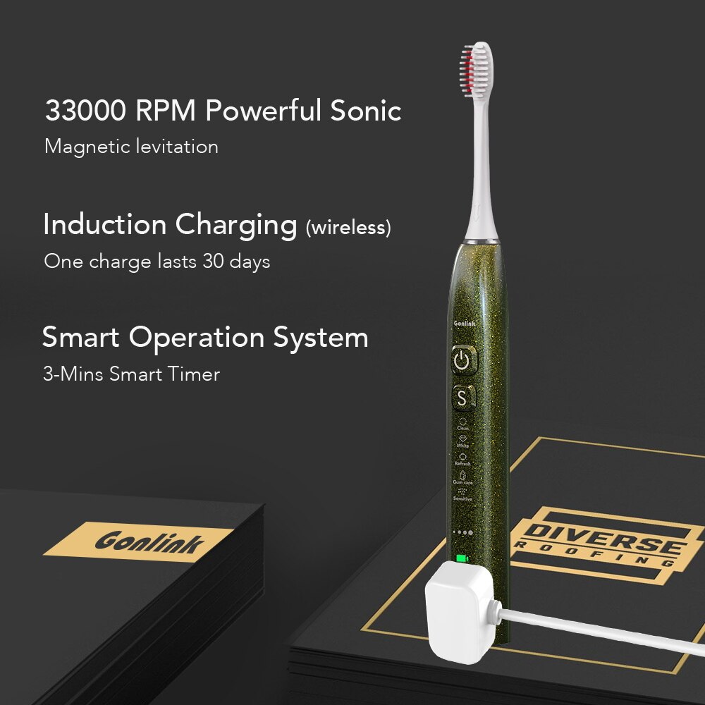 Smart Ultrasonic Sonic Electric Toothbrush IPX7 Waterpoof Cordless USB Wireless Charging Toothbrush Teeth Whitening Kit