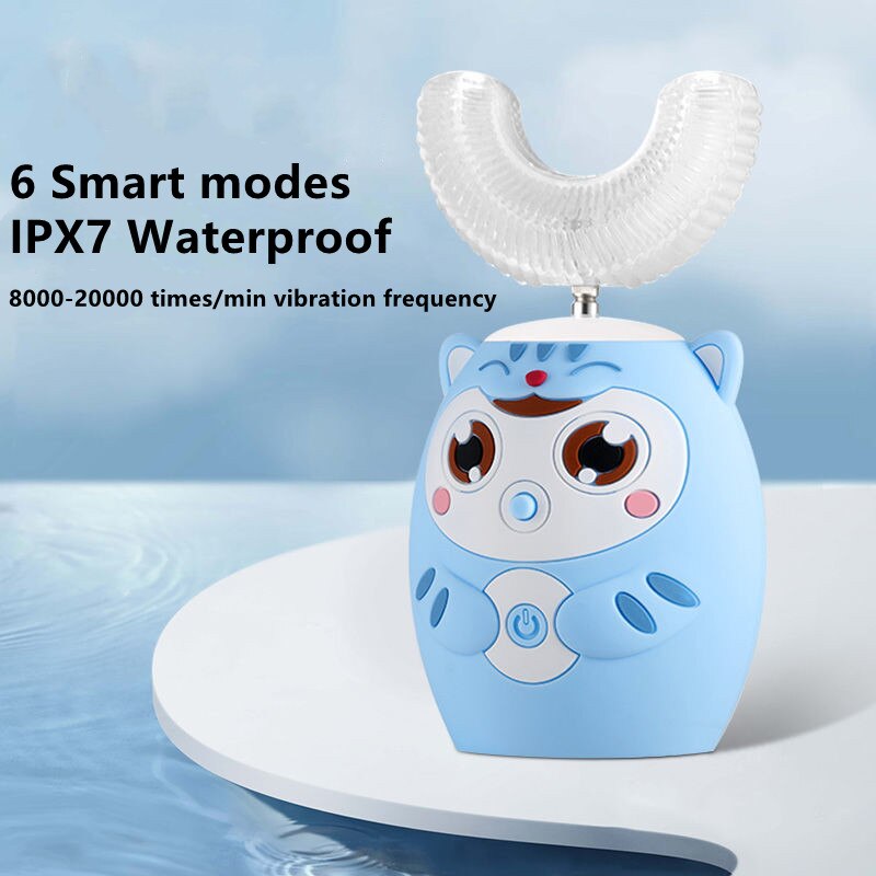 Electric Toothbrush for Kids Silicon Automatic Ultrasonic Teeth Tooth Brush Cartoon Pattern for Children U-type Smart 360 Degrees brush