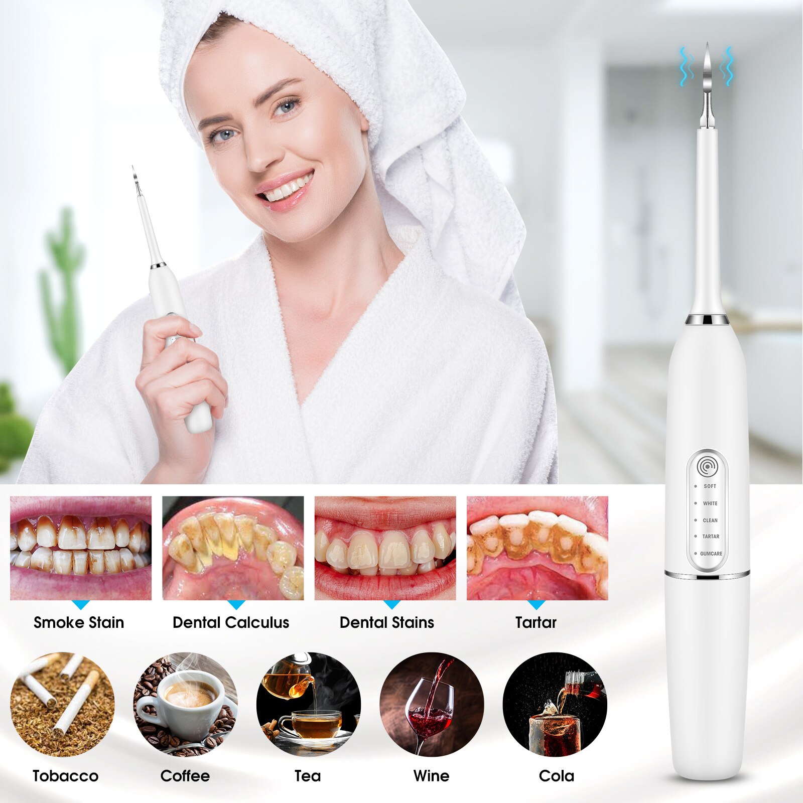 Electric Toothbrush Dental Calculus Remover Scaler For Teeth Whitening Cleaning USB Tartar Tooth Cleaner Tool