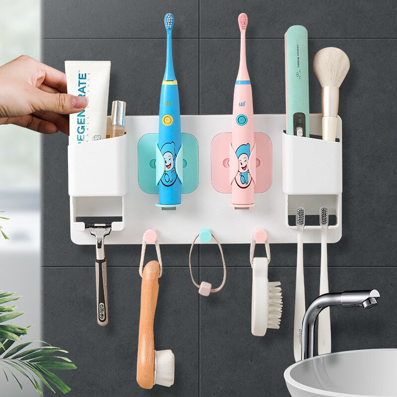 Multi-functional Electric Toothbrush Rack Two Position Cup Holder Creative Bathroom Accessories Organizer Toothpaste Dispenser