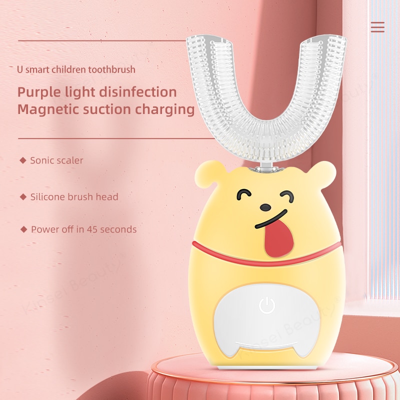 Ultrasonic Electric Toothbrush Smart U shaped Kid Sonic Toothbrush 360 Degree Automatic Soft Silicone Cute Cartoon Teeth Brush