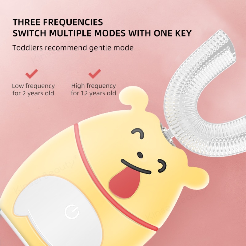 Ultrasonic Electric Toothbrush Smart U shaped Kid Sonic Toothbrush 360 Degree Automatic Soft Silicone Cute Cartoon Teeth Brush