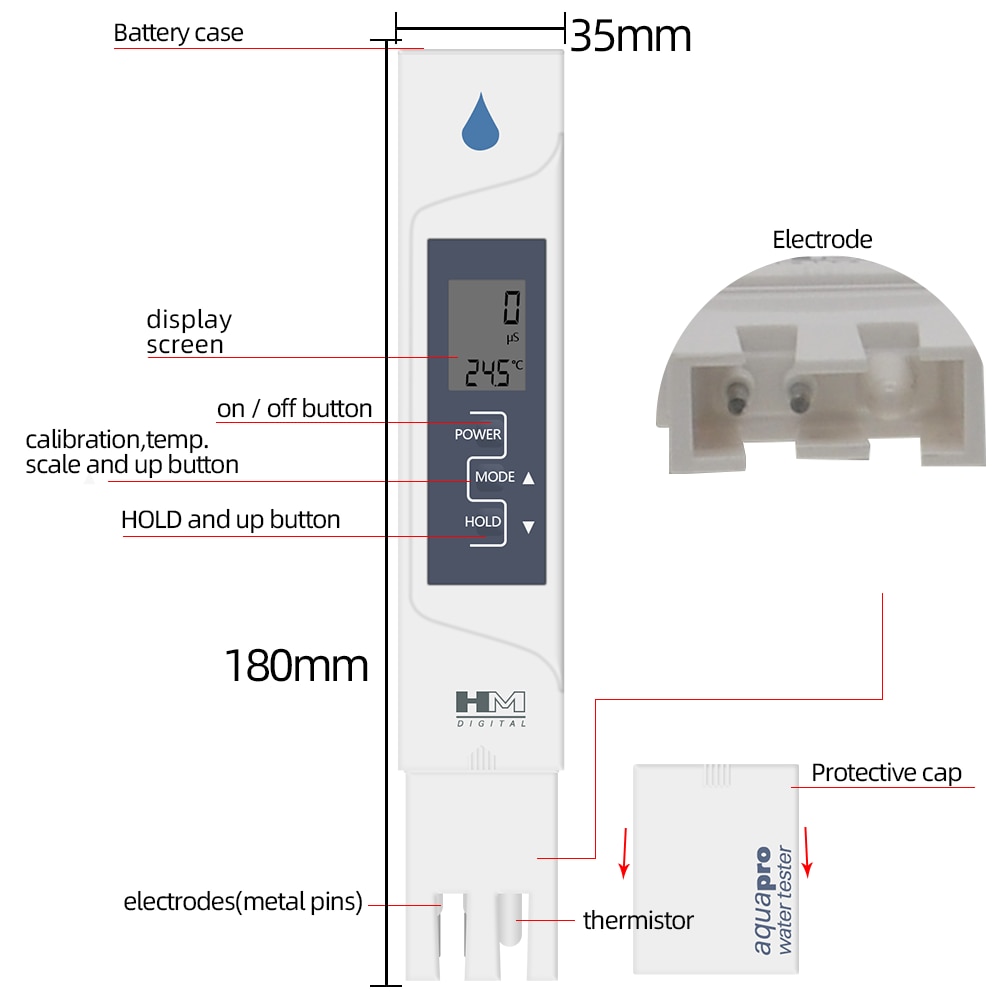 2 in 1 AP-2 EC meter HM Digital EC Temperature Water Quality With Automatic Calibration Electrical Conductivity Tester