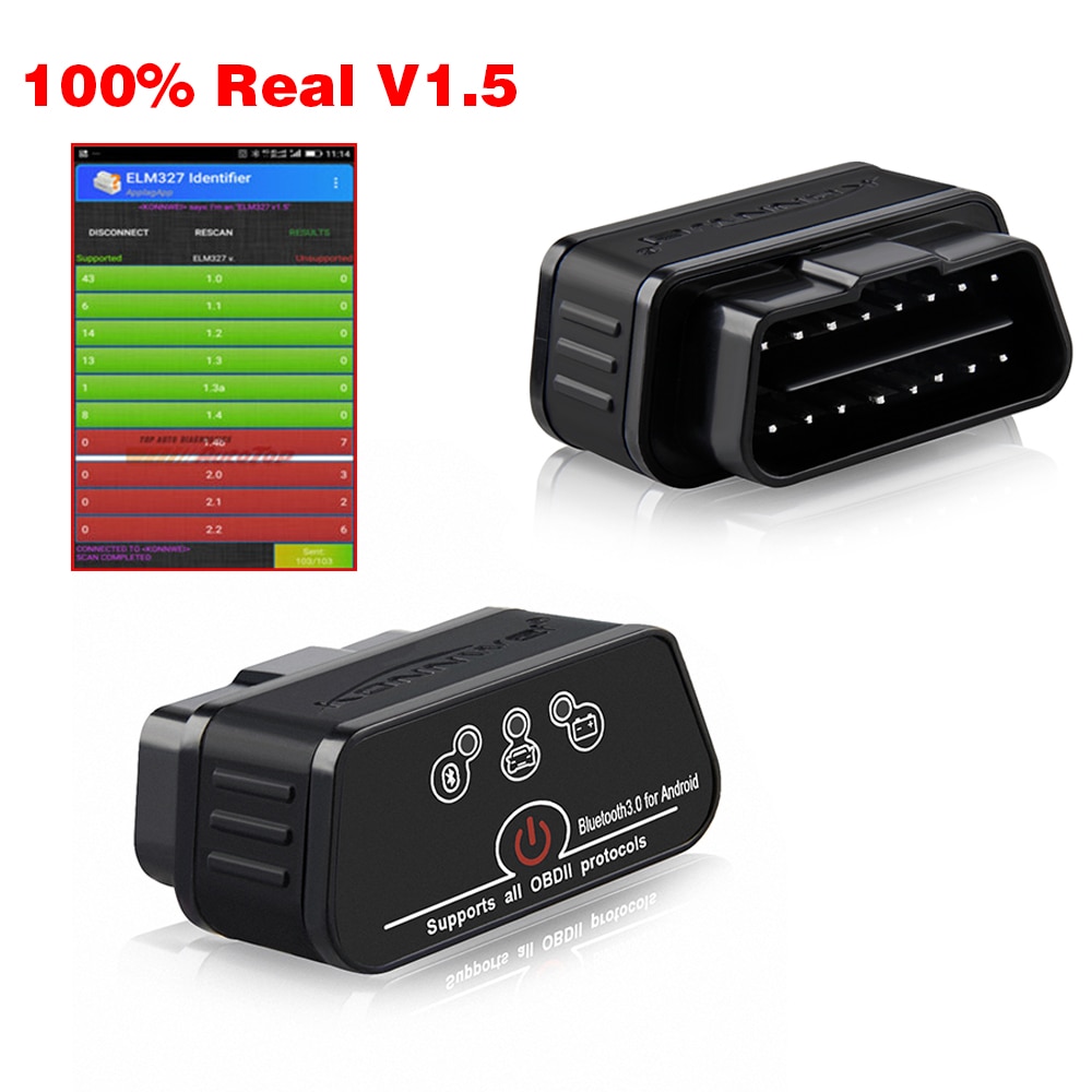 ELM327 OBD2 Car Scanner KONNWEI Bluetooth-compatible elm327 pic18f25k80 V1.5 Car Diagnostic Tools Obd 2 Auto Scanner
